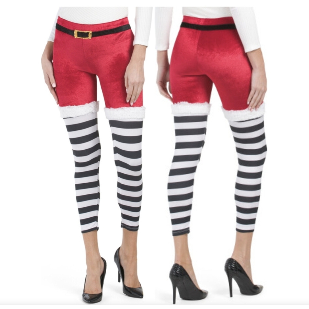 Poof! sz Small Juniors Vibrant Red Santa Theme Leggings